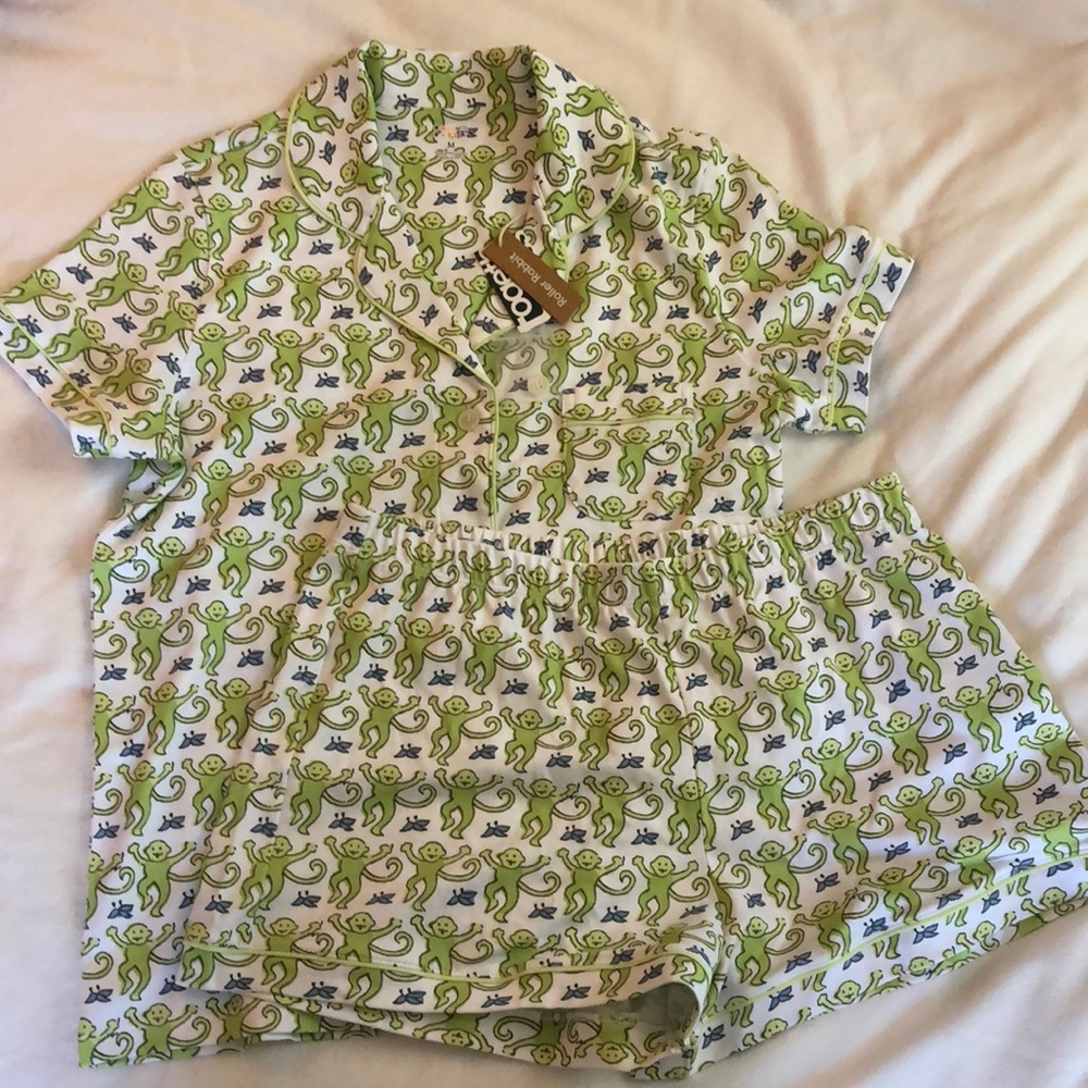 NWT Roller Rabbit Lime Monkey Polo Pajamas